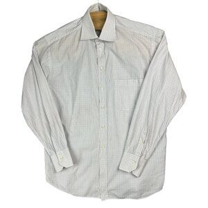 Canali Dress Shirt Mens L 43/17 White Blue Checkered Long Sleeve Made In Italy